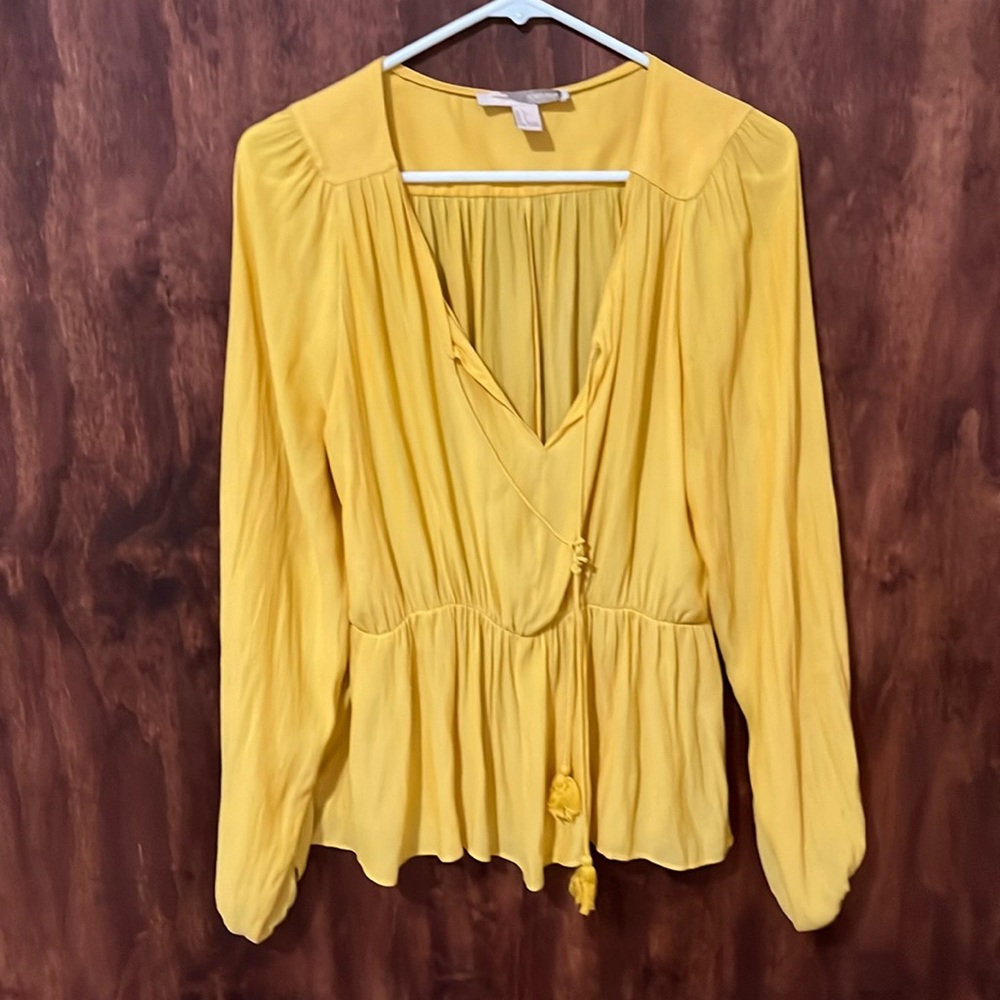 Yellow forever 21 V-Neck long sleeve blouse small